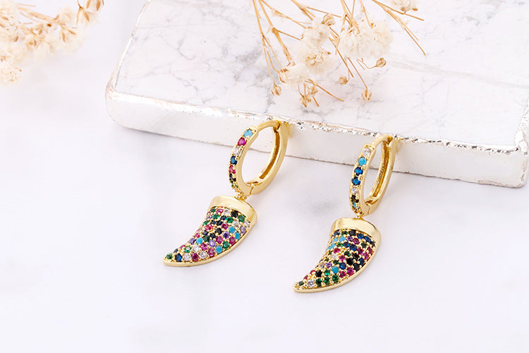 Fashion Asymmetric Color Zircon Copper Earrings