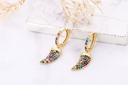 Fashion Asymmetric Color Zircon Copper Earrings