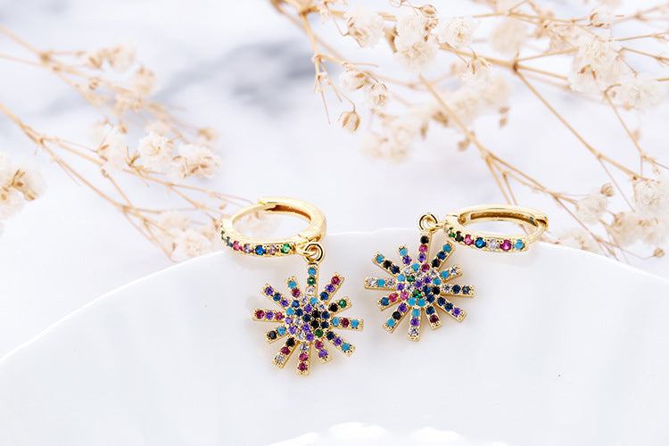 Fashion Asymmetric Color Zircon Copper Earrings