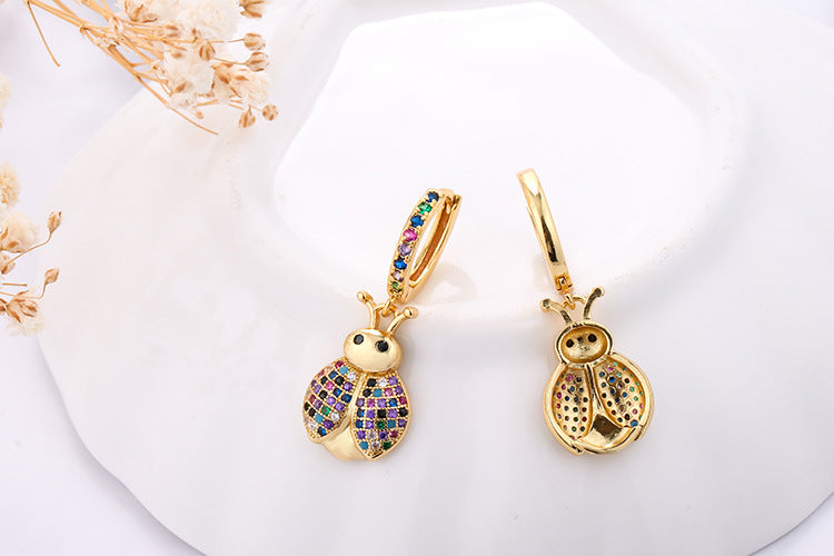 Fashion Asymmetric Color Zircon Copper Earrings