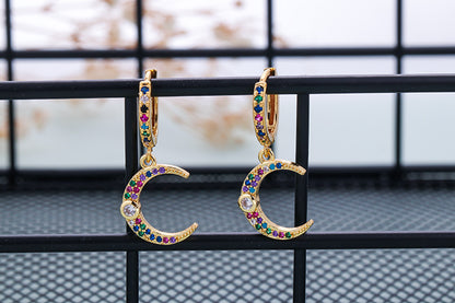 Fashion Asymmetric Color Zircon Copper Earrings