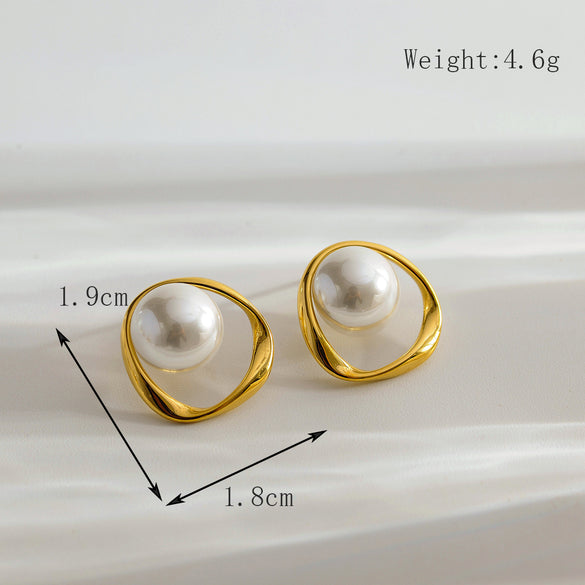 1 Pair Elegant Simple Style Flower Plating Inlay 304 Stainless Steel Pearl 18K Gold Plated Ear Studs