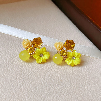 Wholesale Jewelry Simple Style Flower Alloy Rhinestones Opal Plating Inlay Ear Studs