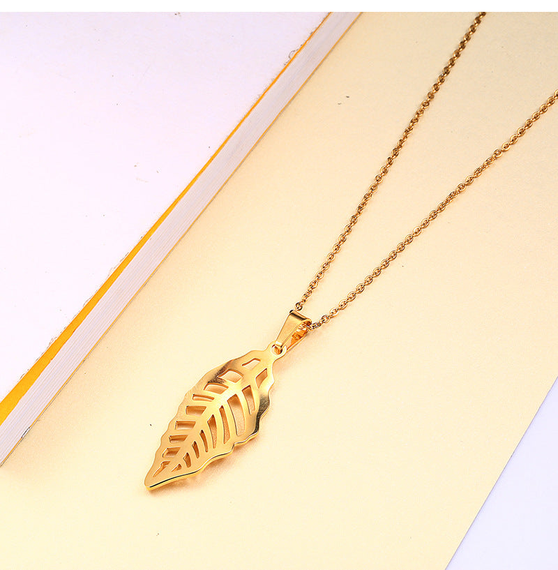 Wholesale Jewelry Retro Leaf Titanium Steel 18K Gold Plated Plating Earrings Necklace