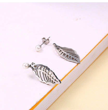 Wholesale Jewelry Retro Leaf Titanium Steel 18K Gold Plated Plating Earrings Necklace