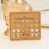 12 Pairs Casual Simple Style Pentagram Heart Shape Bow Knot Inlay Alloy Artificial Rhinestones Ear Studs