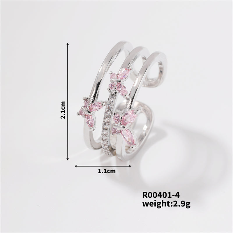 Copper K Gold Plated Rhodium Plated IG Style Shiny Inlay Butterfly Zircon Open Rings