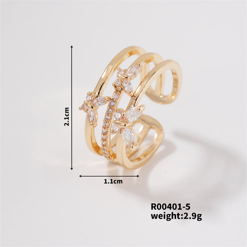 Copper K Gold Plated Rhodium Plated IG Style Shiny Inlay Butterfly Zircon Open Rings