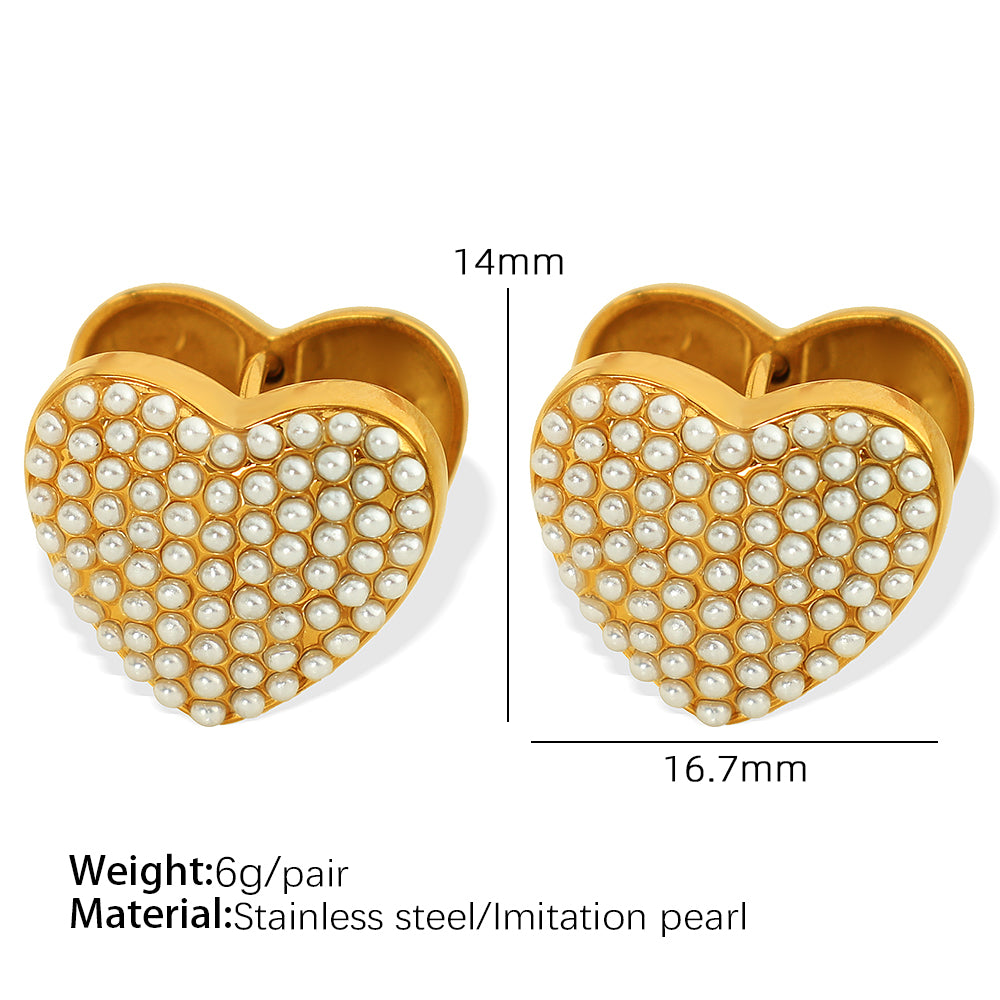 1 Pair Vintage Style Water Droplets Heart Shape Plating Inlay Imitation Pearl Titanium Steel Imitation Pearl Rhinestones 18K Gold Plated Earrings