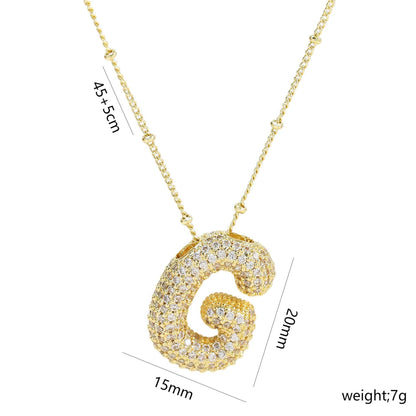 Copper Gold Plated IG Style Korean Style Plating Inlay Letter Zircon Pendant Necklace