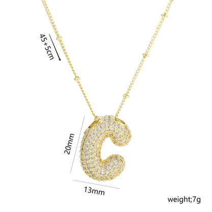 Copper Gold Plated IG Style Korean Style Plating Inlay Letter Zircon Pendant Necklace