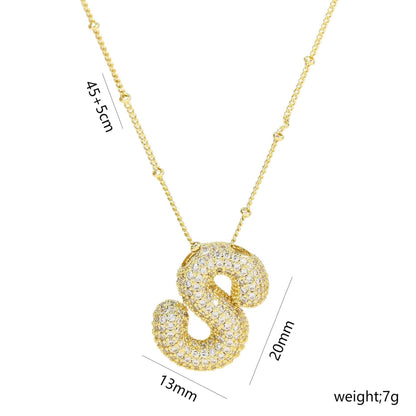 Copper Gold Plated IG Style Korean Style Plating Inlay Letter Zircon Pendant Necklace