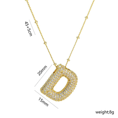 Copper Gold Plated IG Style Korean Style Plating Inlay Letter Zircon Pendant Necklace