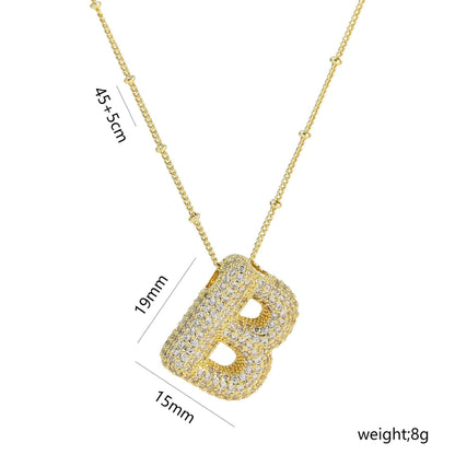 Copper Gold Plated IG Style Korean Style Plating Inlay Letter Zircon Pendant Necklace