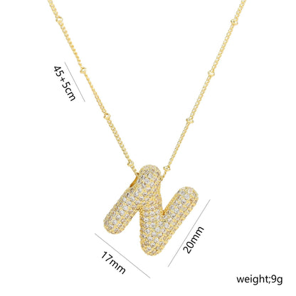 Copper Gold Plated IG Style Korean Style Plating Inlay Letter Zircon Pendant Necklace