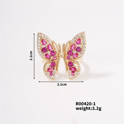 Copper K Gold Plated Rhodium Plated Sweet Simple Style Artistic Inlay Butterfly Zircon Open Rings