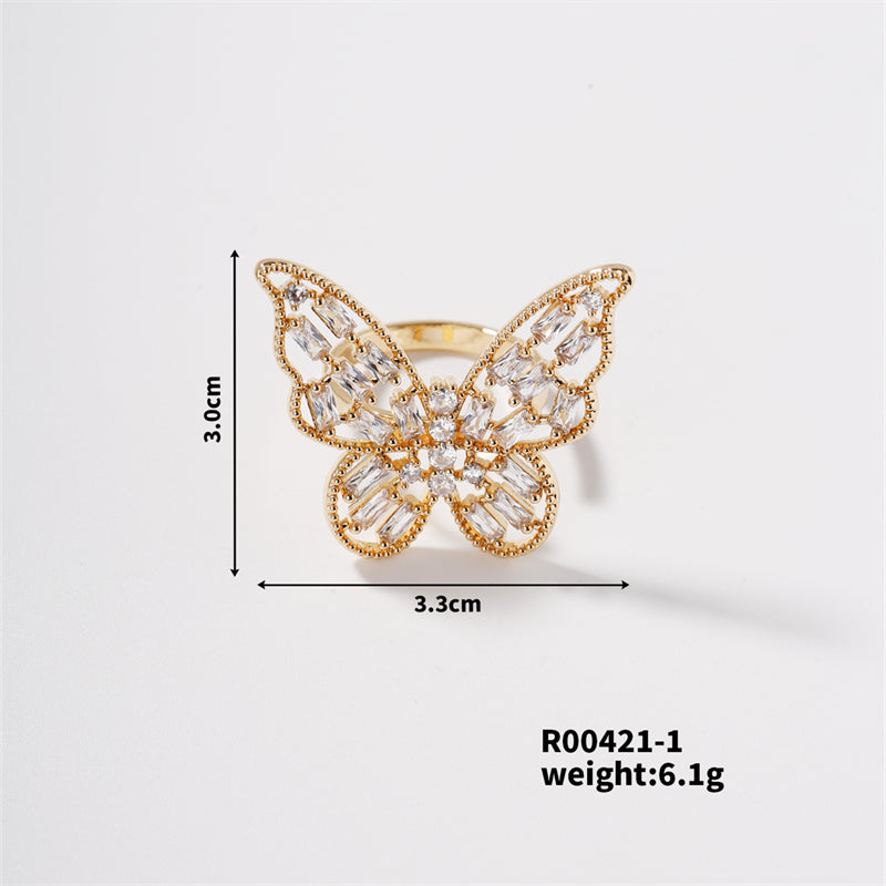 Copper K Gold Plated Rhodium Plated Sweet Simple Style Artistic Inlay Butterfly Zircon Open Rings