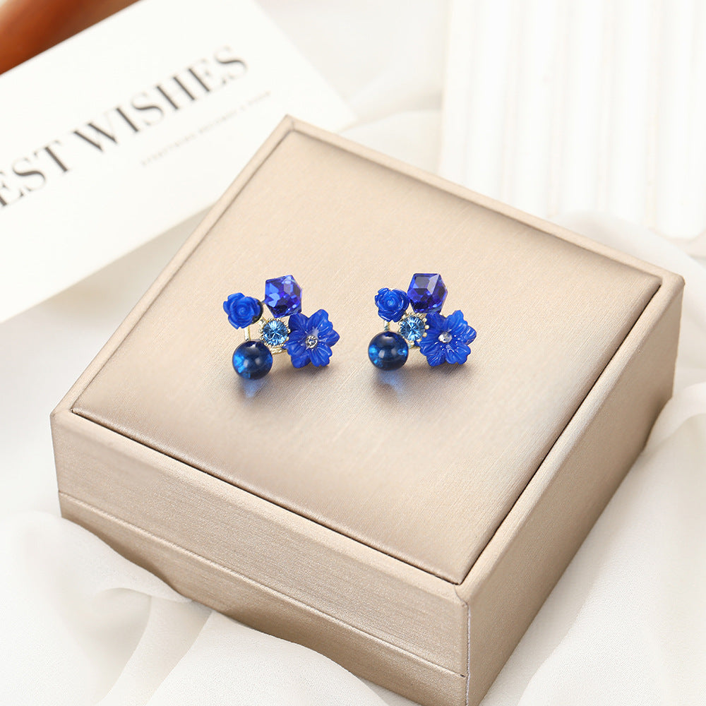 Wholesale Jewelry Simple Style Flower Alloy Rhinestones Opal Plating Inlay Ear Studs