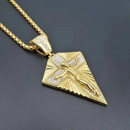 Hip-Hop Solid Color Titanium Steel Inlay Rhinestones Men'S Pendant Necklace