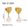 1 Pair Elegant French Style Classic Style C Shape Heart Shape Flower Epoxy Inlay 304 Stainless Steel Artificial Pearls 18K Gold Plated Drop Earrings