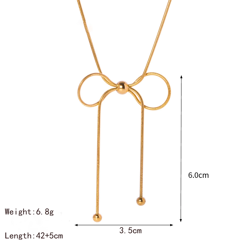 Wholesale Jewelry French Style Sweet Commute Bow Knot 304 Stainless Steel 18K Gold Plated Plating Chain Rings Earrings Necklace