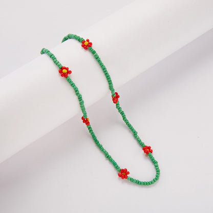 Casual Bohemian Flower Artificial Crystal Seed Bead Wholesale Necklace