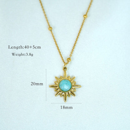 Simple Style Classic Style Color Block Natural Stone Titanium Steel Turquoise Pendant Necklace In Bulk