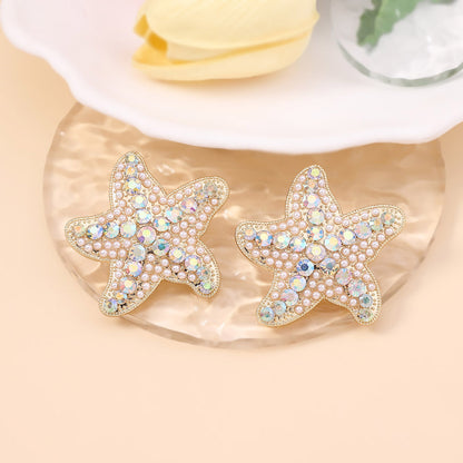 1 Pair Marine Style Modern Style Classic Style Starfish Plating Inlay Zinc Alloy Imitation Pearl Rhinestones Ear Studs