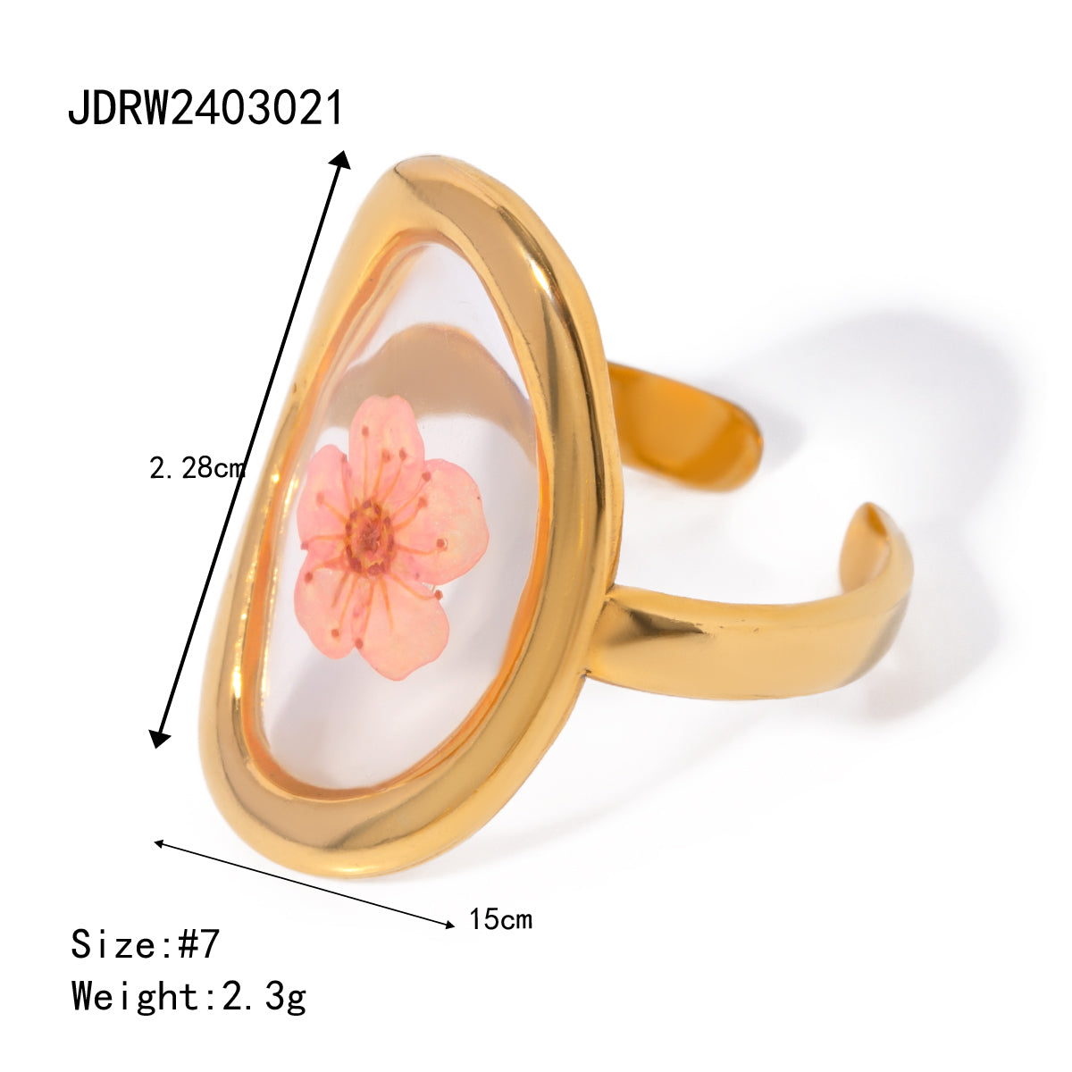 Wholesale Jewelry Sweet Artistic Four Leaf Clover Oval Flower 304 Stainless Steel 18K Gold Plated Rings