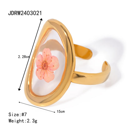 Wholesale Jewelry Sweet Artistic Four Leaf Clover Oval Flower 304 Stainless Steel 18K Gold Plated Rings