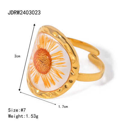 Wholesale Jewelry Sweet Artistic Four Leaf Clover Oval Flower 304 Stainless Steel 18K Gold Plated Rings