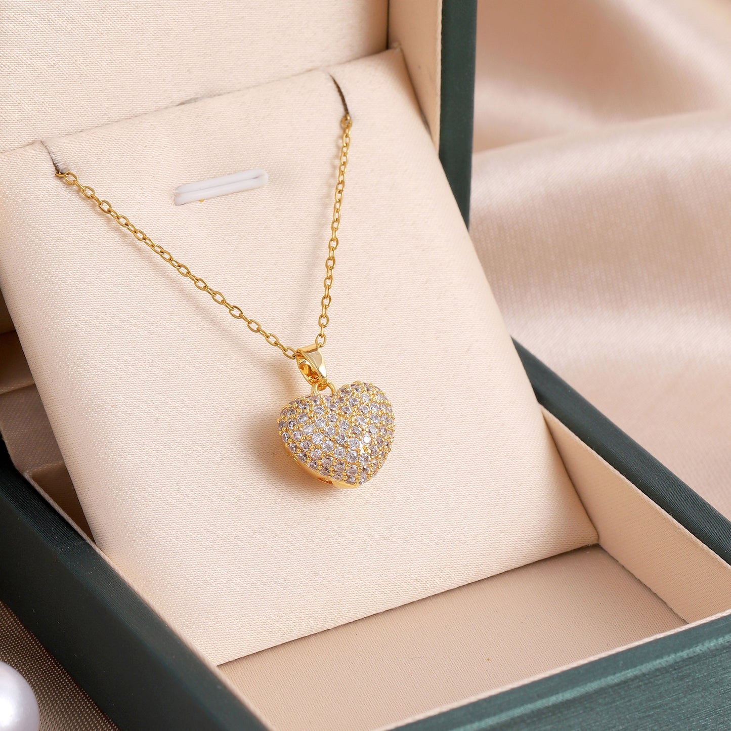 Wholesale Jewelry Simple Style Classic Style Heart Shape 316 Stainless Steel  Rhinestones 18K Gold Plated Plating Inlay Pendant Necklace