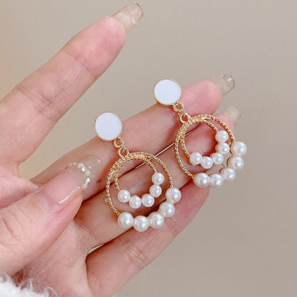 1 Pair IG Style Simple Style U Shape Geometric Flower Inlay Imitation Pearl Artificial Pearls Rhinestones Drop Earrings Ear Studs