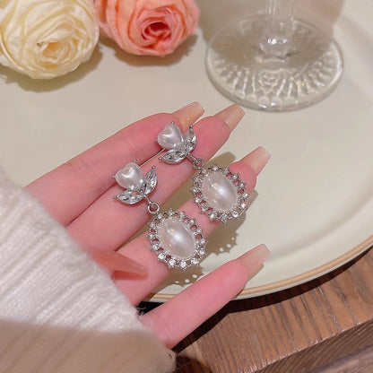 1 Pair IG Style Simple Style U Shape Geometric Flower Inlay Imitation Pearl Artificial Pearls Rhinestones Drop Earrings Ear Studs