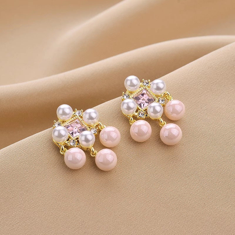 1 Pair IG Style Simple Style U Shape Geometric Flower Inlay Imitation Pearl Artificial Pearls Rhinestones Drop Earrings Ear Studs