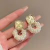 1 Pair IG Style Simple Style U Shape Geometric Flower Inlay Imitation Pearl Artificial Pearls Rhinestones Drop Earrings Ear Studs