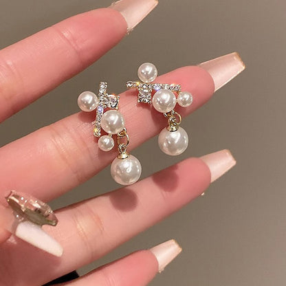 1 Pair IG Style Simple Style U Shape Geometric Flower Inlay Imitation Pearl Artificial Pearls Rhinestones Drop Earrings Ear Studs