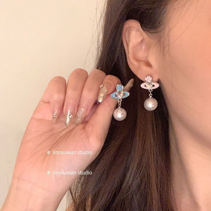 1 Pair IG Style Simple Style U Shape Geometric Flower Inlay Imitation Pearl Artificial Pearls Rhinestones Drop Earrings Ear Studs