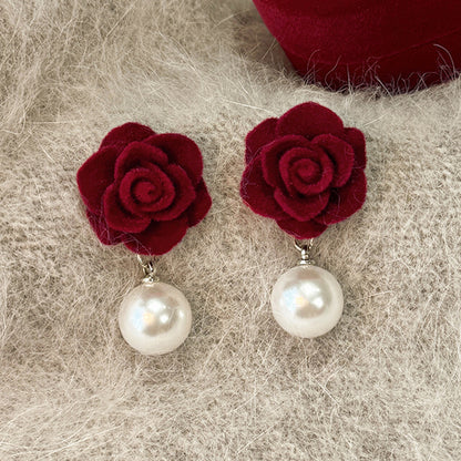 1 Pair IG Style Simple Style U Shape Geometric Flower Inlay Imitation Pearl Artificial Pearls Rhinestones Drop Earrings Ear Studs