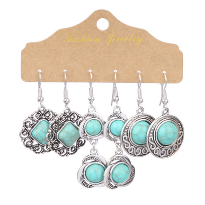 1 Set Casual Ethnic Style Geometric Inlay Alloy Turquoise Rhinestones Drop Earrings