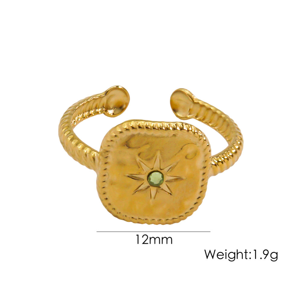 Wholesale Jewelry IG Style Elegant Pentagram Round Shell 304 Stainless Steel Natural Stone Rhinestones Shell 14K Gold Plated Beaded Polishing Inlay Rings Necklace