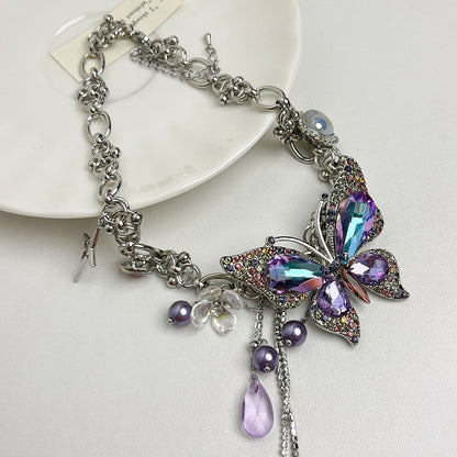 Elegant Lady Butterfly Imitation Pearl Alloy Wholesale Pendant Necklace