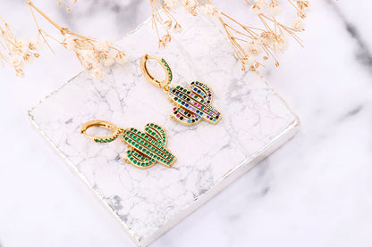 Fashion Asymmetric Color Zircon Copper Earrings