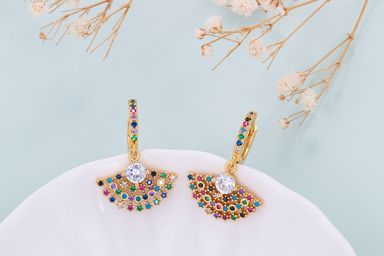 Fashion Asymmetric Color Zircon Copper Earrings