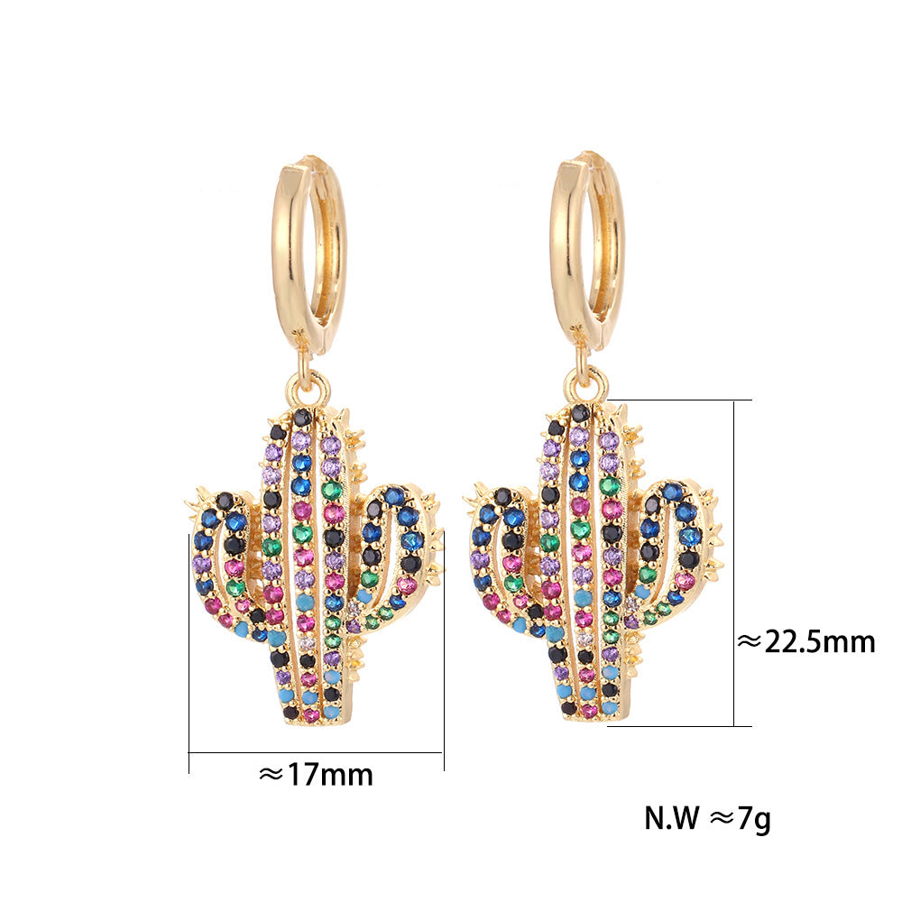 Fashion Asymmetric Color Zircon Copper Earrings