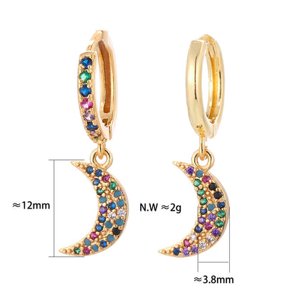 Fashion Asymmetric Color Zircon Copper Earrings