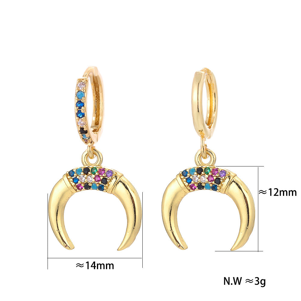 Fashion Asymmetric Color Zircon Copper Earrings