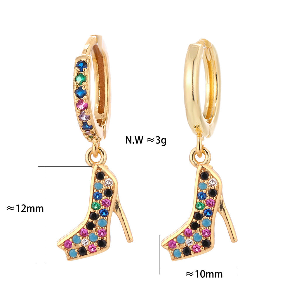 Fashion Asymmetric Color Zircon Copper Earrings