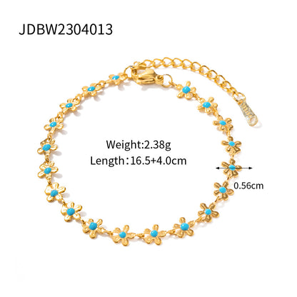 Simple Style Classic Style Flower Titanium Steel Inlay Turquoise Women's Bracelets Necklace