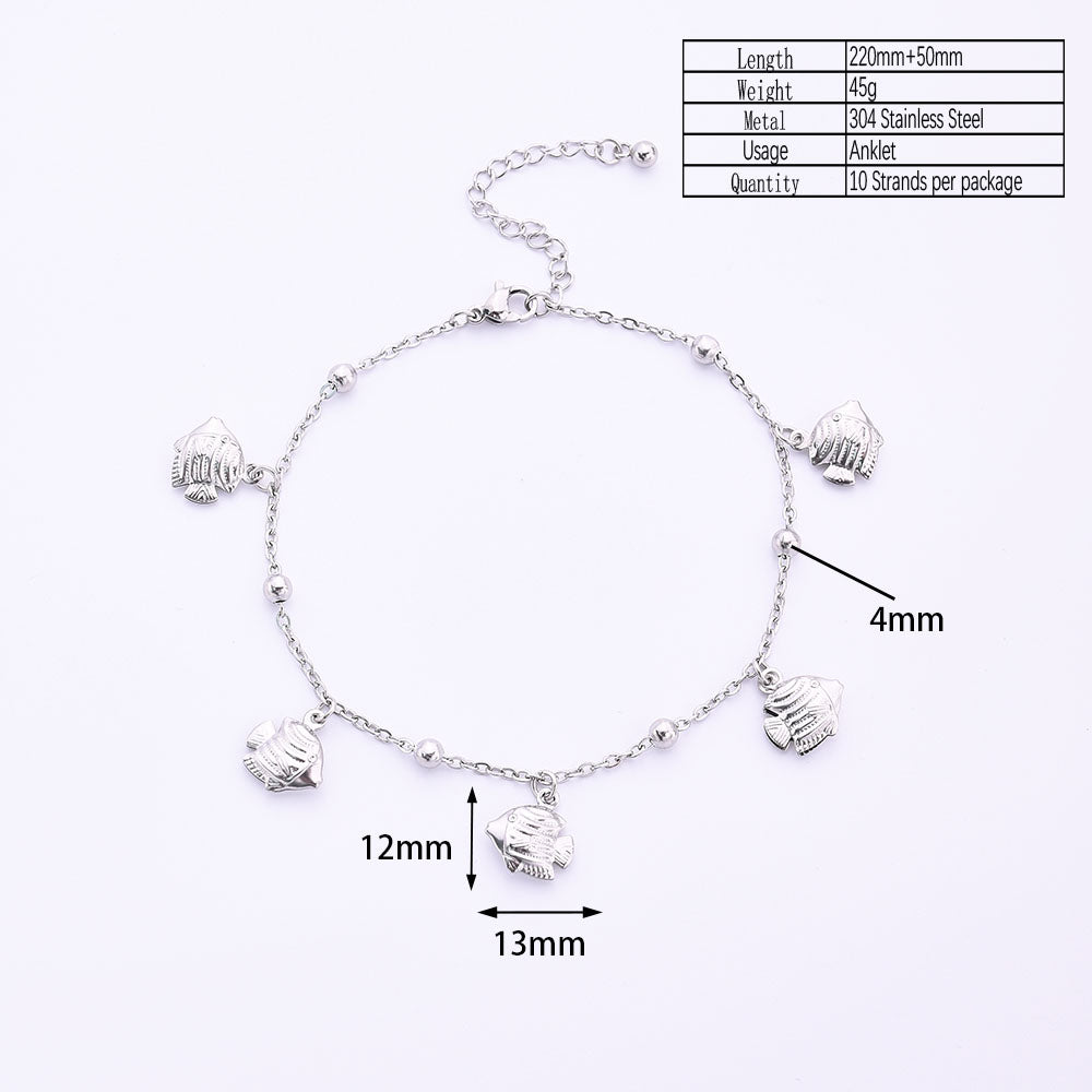 Wholesale Jewelry Hawaiian Vacation Beach Dolphin Shell Fish 304 Stainless Steel Stamping Handmade Anklet